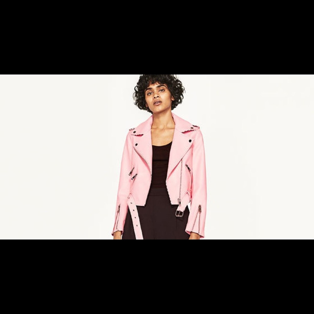 Zara leather pink biker jacket